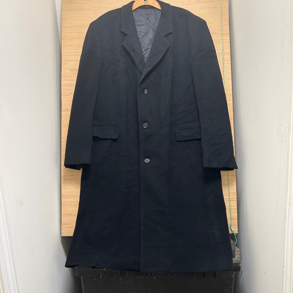 Egon Von Furstenberg Mens Black Cashmere Wool Blend Overcoat Long Coat